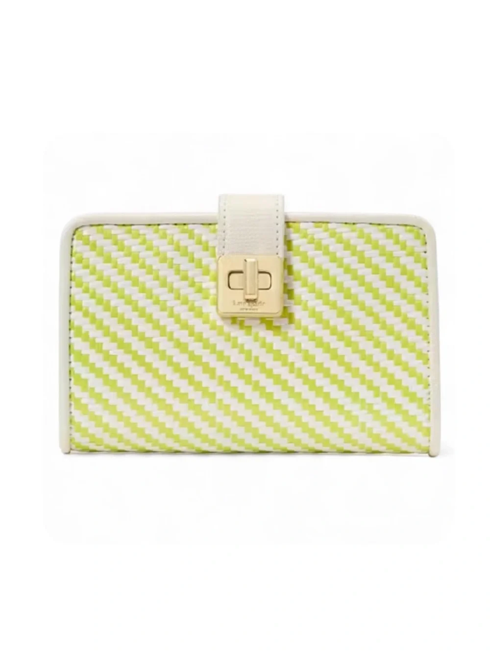 Kate Spade Phoebe Straw Turnlock Medium Wallet Lime NWT